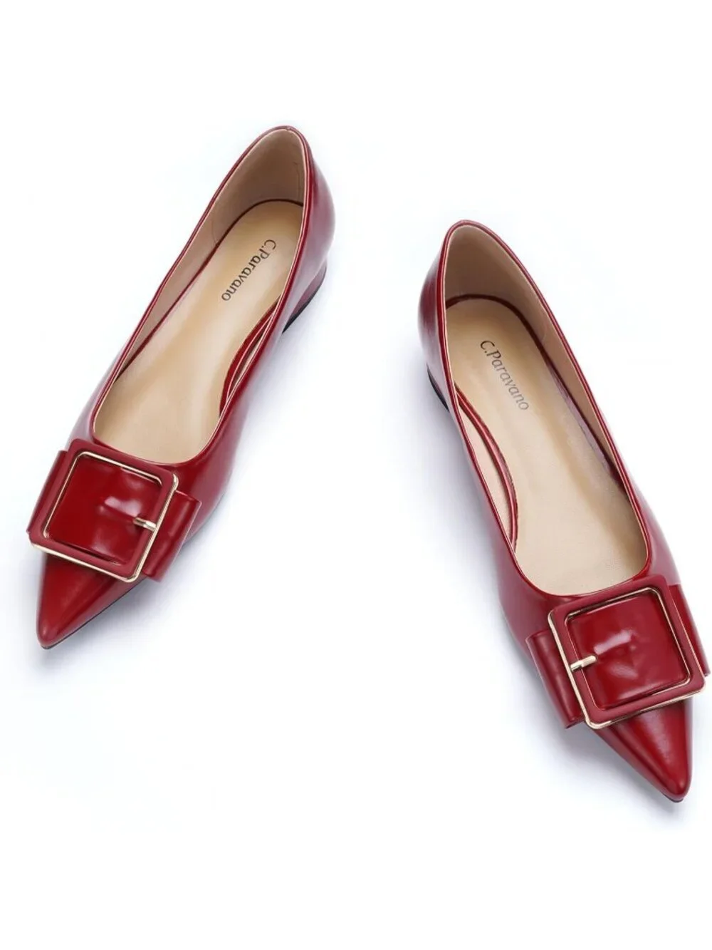Women's Rose Pointed Toe Square Buckle Flats Elegant Slip-On Comfortable Shoes